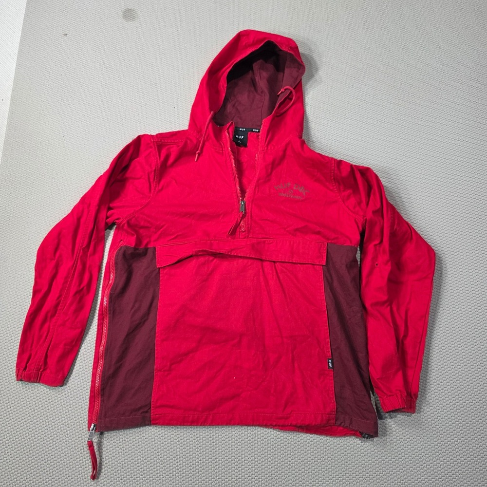 HUF DBC Sportswear Red Anorak Hooded Pullover Jacket With Pocket Size L